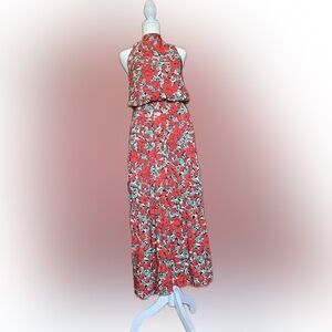 Red and White Floral A-Line Dress